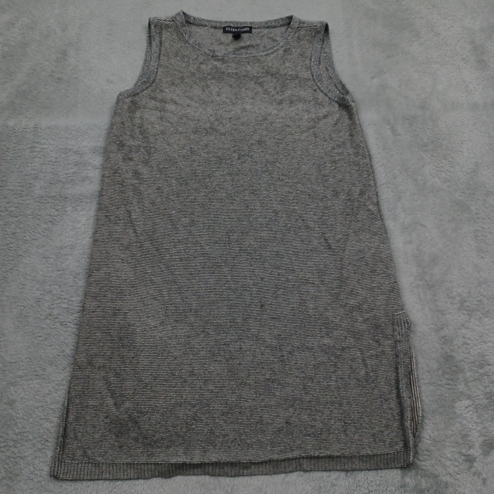 Eileen Fisher Top Womens XS Gray Striped Knit Wool Blend Preppy